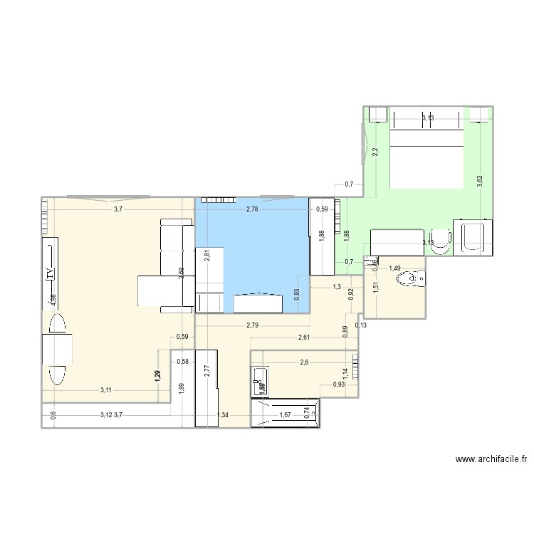 appartement . Plan de 4 pièces et 24 m2