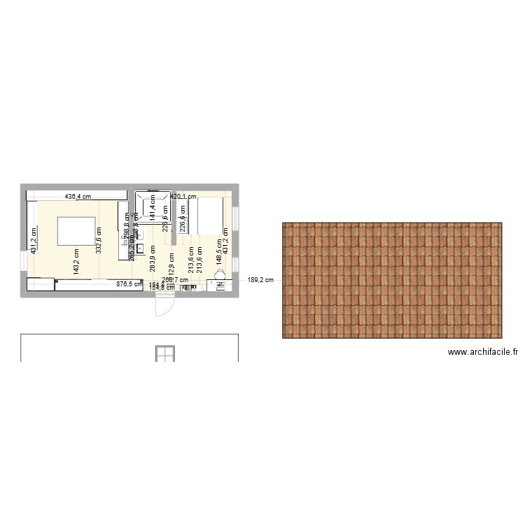 extension. Plan de 1 pièce et 37 m2