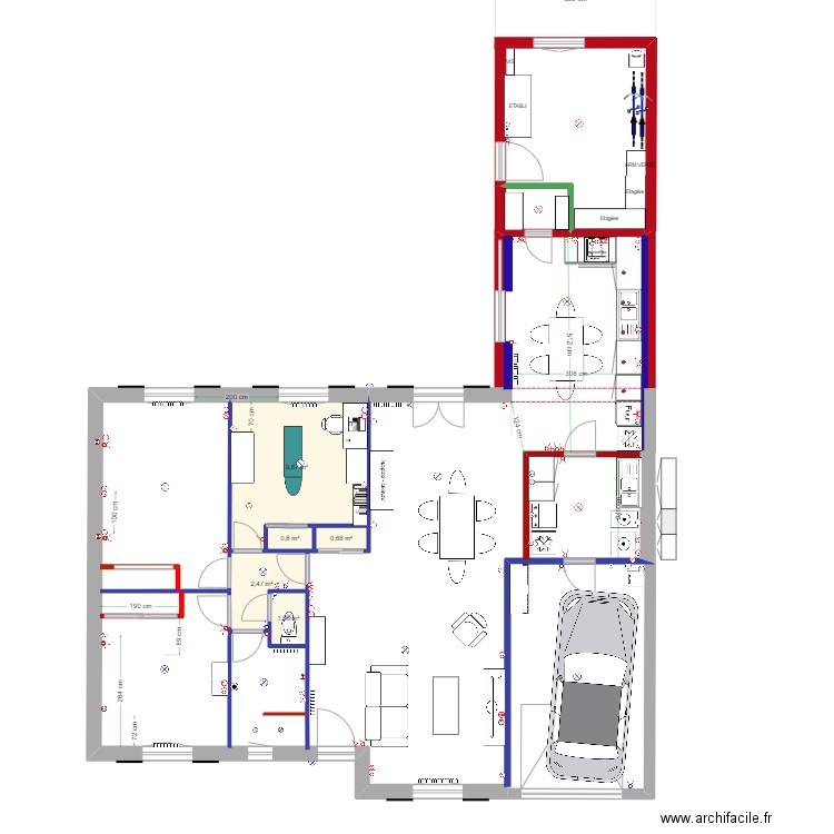  ELECTRICITE CABLAGE. Plan de 5 pièces et 15 m2