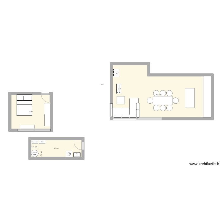 Chambre paarentale. Plan de 3 pièces et 69 m2