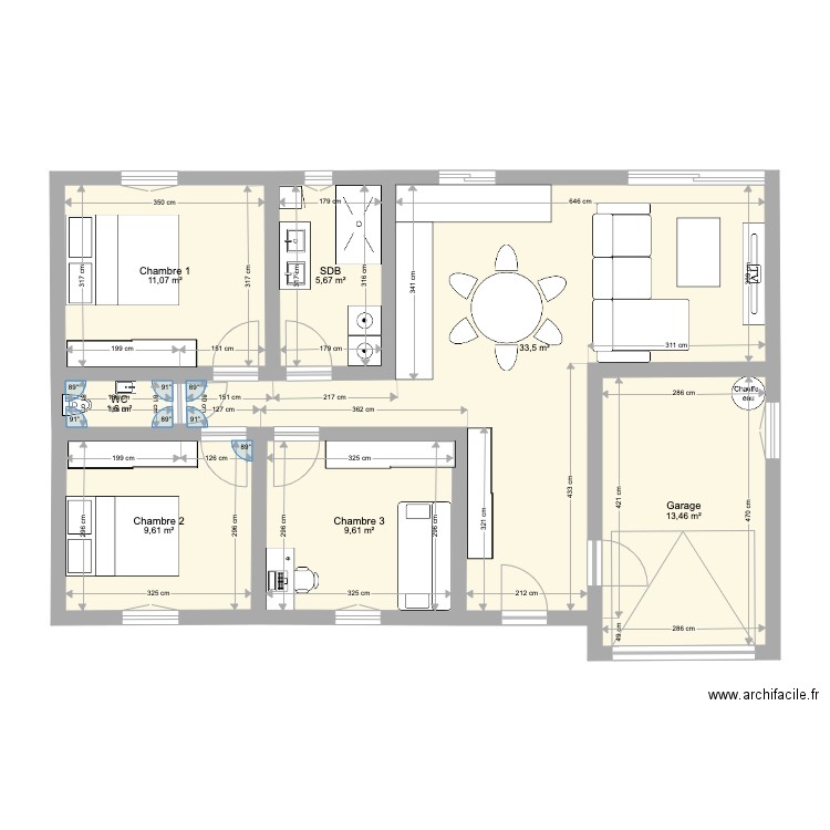 Maison 3 Chambres 84m Plan 7 Pièces 84 M2 Dessiné Par Kido87