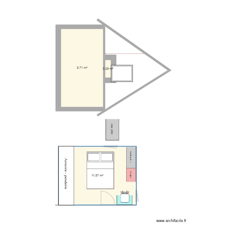 CHAMBRE 4. Plan de 3 pièces et 21 m2