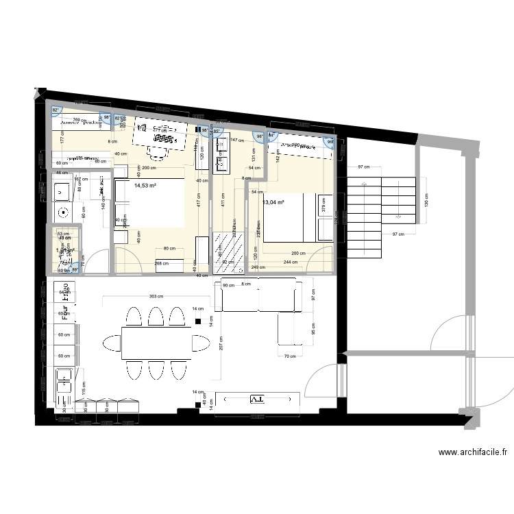 Rdc 4. Plan de 3 pièces et 29 m2