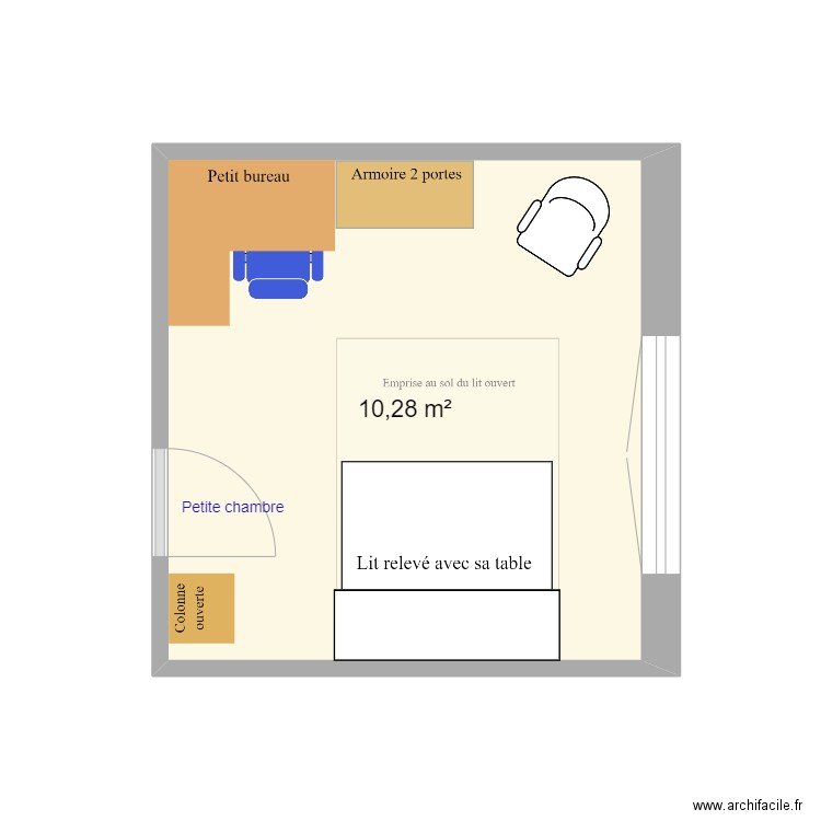 JAUNEVOIE-PETITE CHAMBRE. Plan de 1 pièce et 10 m2