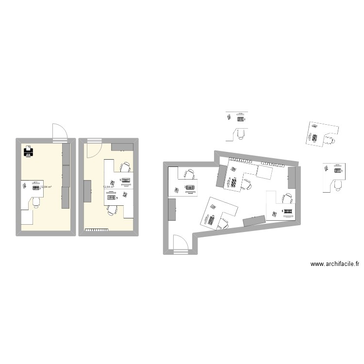 Bureau simple. Plan de 2 pièces et 26 m2