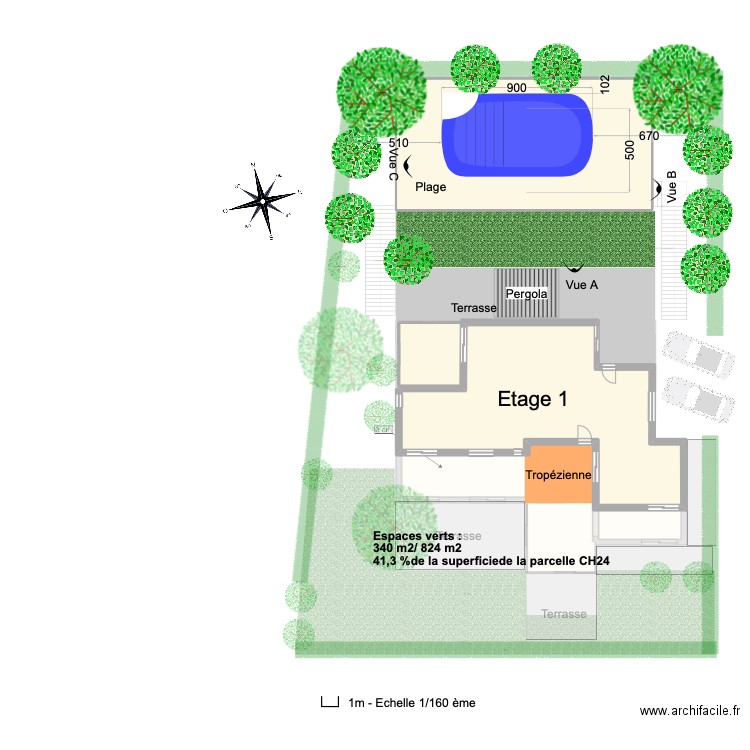 Piscine. Plan de 6 pièces et 437 m2