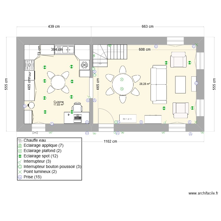 GRECE - CUISINE NEW - V2 - ELEC. Plan de 2 pièces et 46 m2