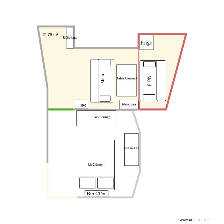 Appart. Plan de 1 pièce et 13 m2