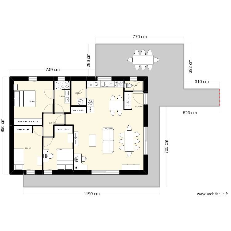 MAISON Vanessa Guillaume. Plan de 9 pièces et 140 m2