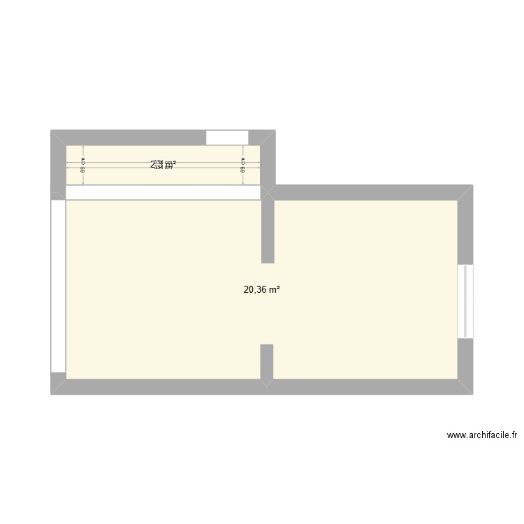 cuisine salle locquemeau. Plan de 2 pièces et 23 m2