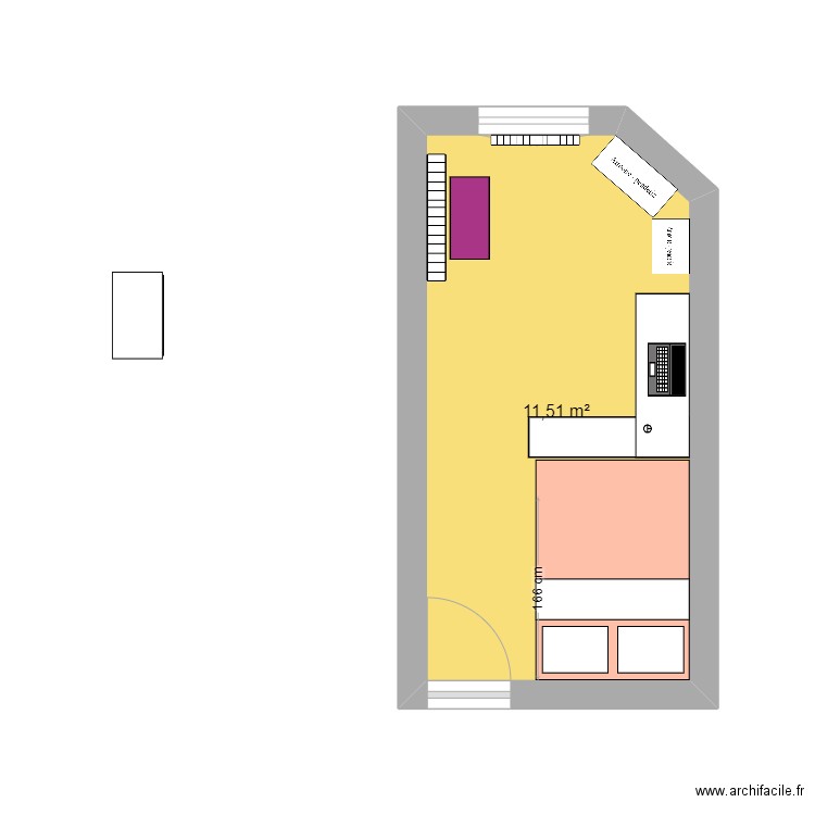 Chambre de Elise2. Plan de 1 pièce et 12 m2