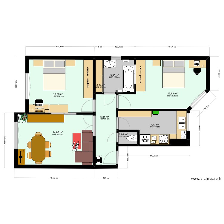 lapin. Plan de 9 pièces et 61 m2