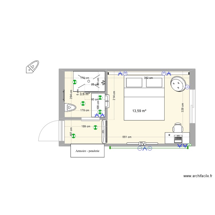 Chambre rénovée. Plan de 0 pièce et 0 m2