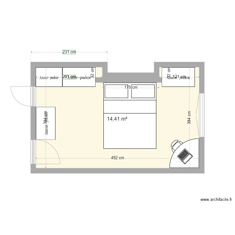 E. de V.1. Plan de 1 pièce et 14 m2