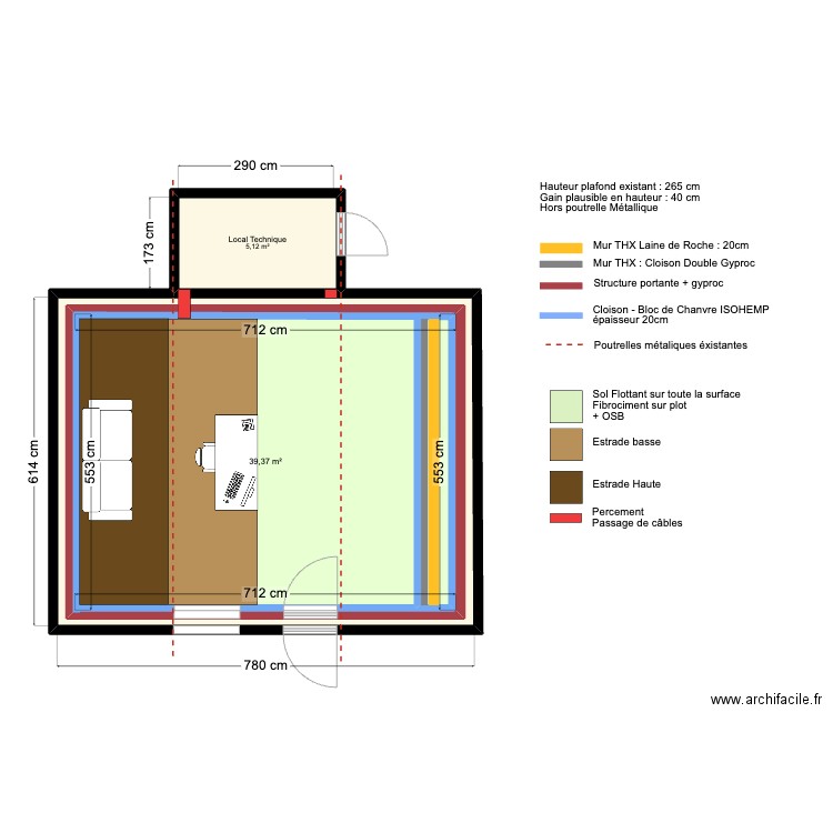 Montage son DV - Réalisation - boite dans la boite. Plan de 3 pièces et 92 m2