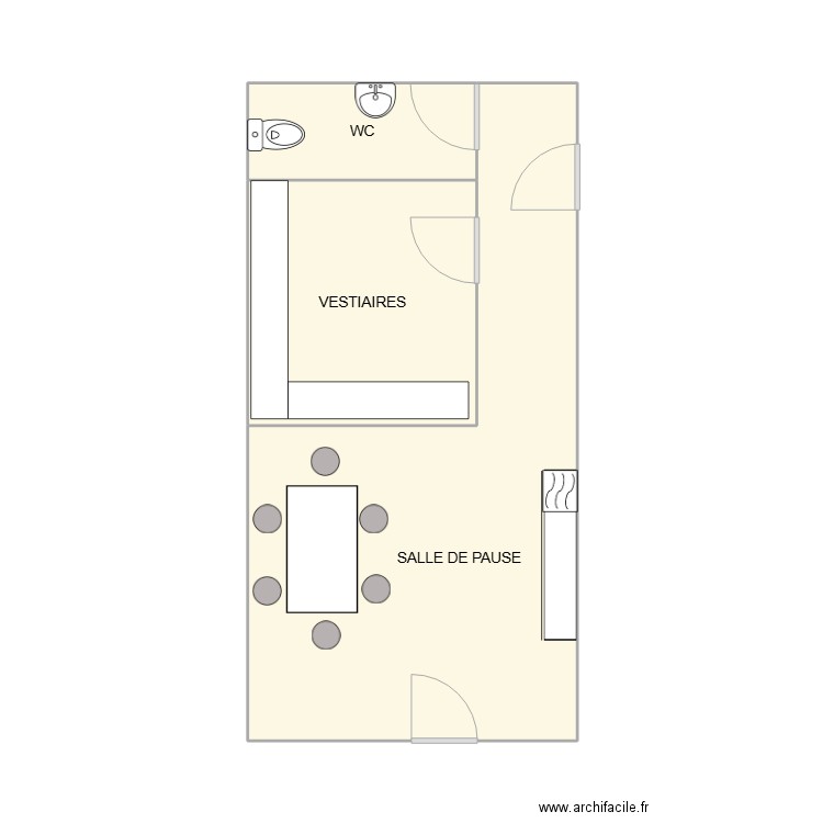 salle de pause. Plan de 3 pièces et 32 m2