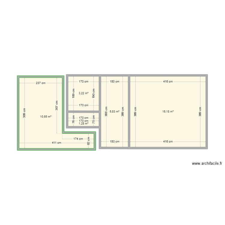 Studio_Rambouillet 2 à terminer. Plan de 5 pièces et 37 m2