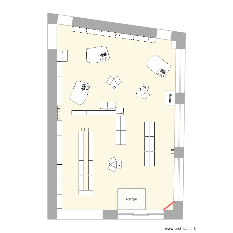 magasin ALR. Plan de 2 pièces et 64 m2