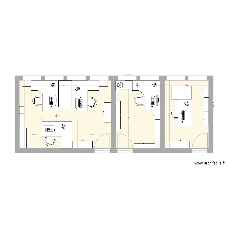 Plan A0 DCQ. Plan de 3 pièces et 42 m2