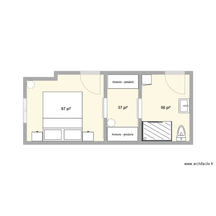 Suite parentale. Plan de 3 pièces et 17 m2