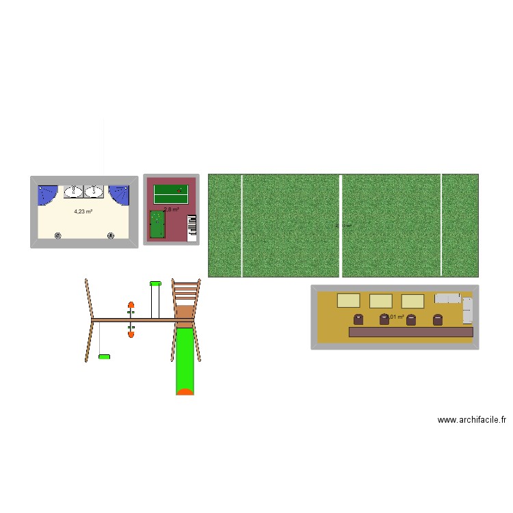 rugby. Plan de 3 pièces et 14 m2