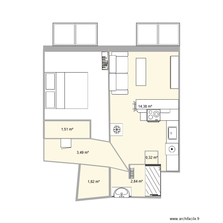 périer. Plan de 6 pièces et 24 m2