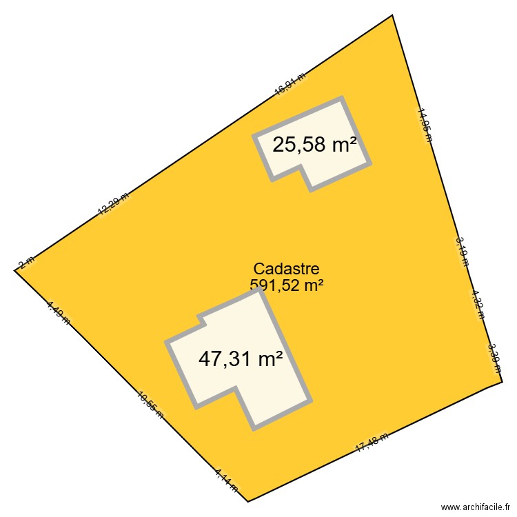 Cadastre du 11 mars. Plan de 2 pièces et 73 m2