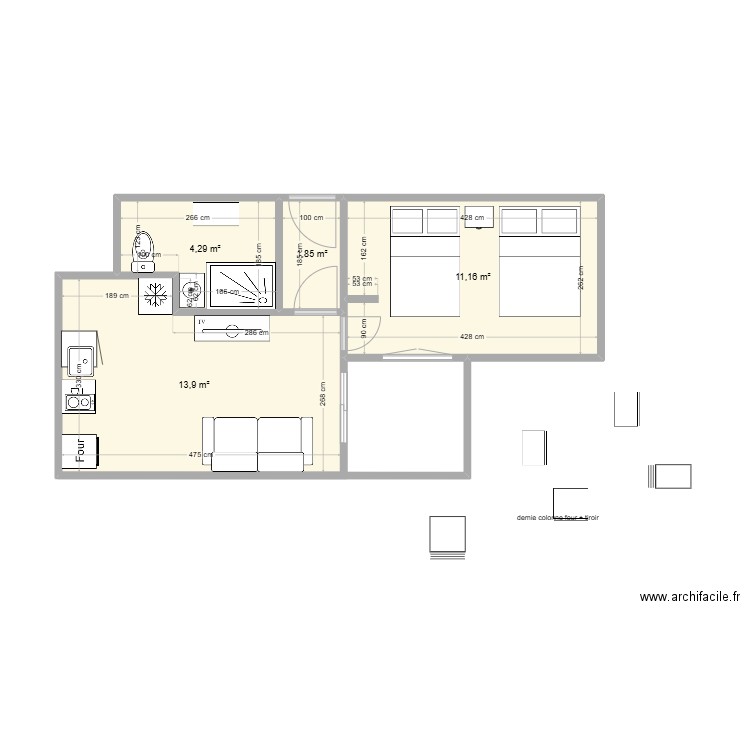 Le Grau du roi v2. Plan de 4 pièces et 31 m2