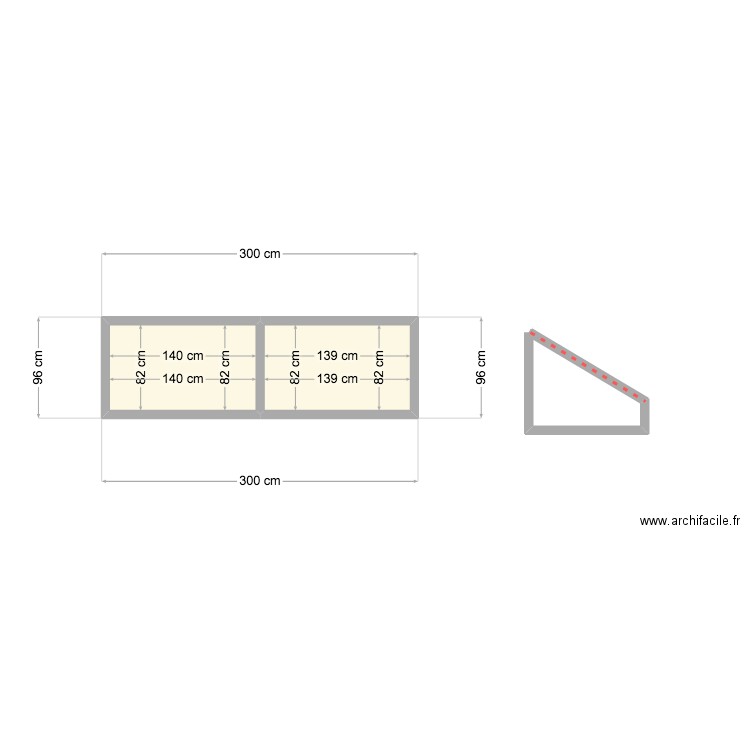 facade meuble. Plan de 2 pièces et 2 m2