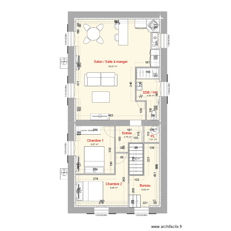 Logement SANNE projete avec iti. Plan de 8 pièces et 72 m2