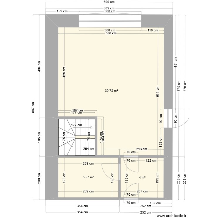 salon grenier. Plan de 3 pièces et 40 m2