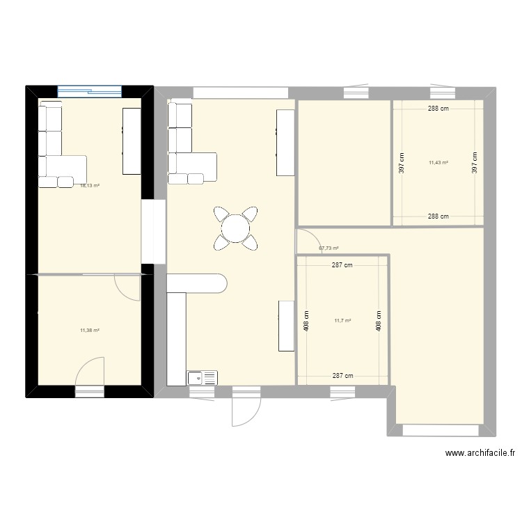 agrandissement 1. Plan de 5 pièces et 147 m2