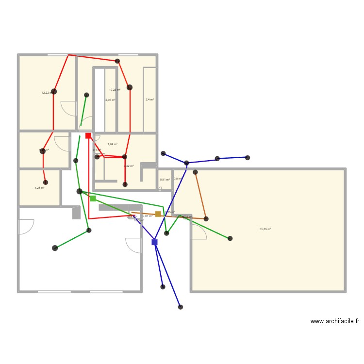 Plan Lumière 2. Plan de 20 pièces et 103 m2