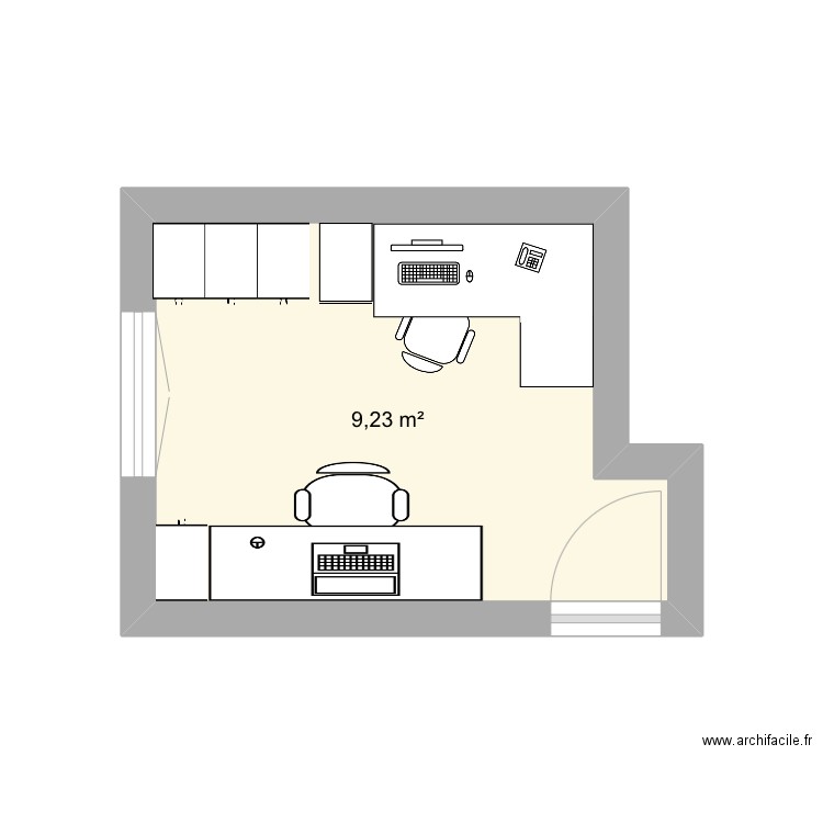 Bureau . Plan de 1 pièce et 9 m2