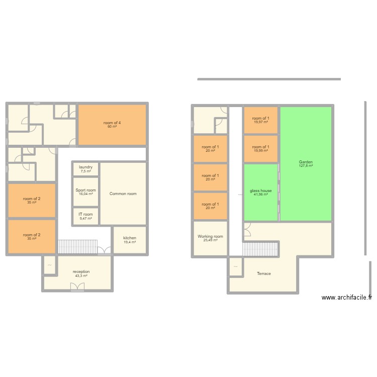 eng. Plan de 33 pièces et 931 m2