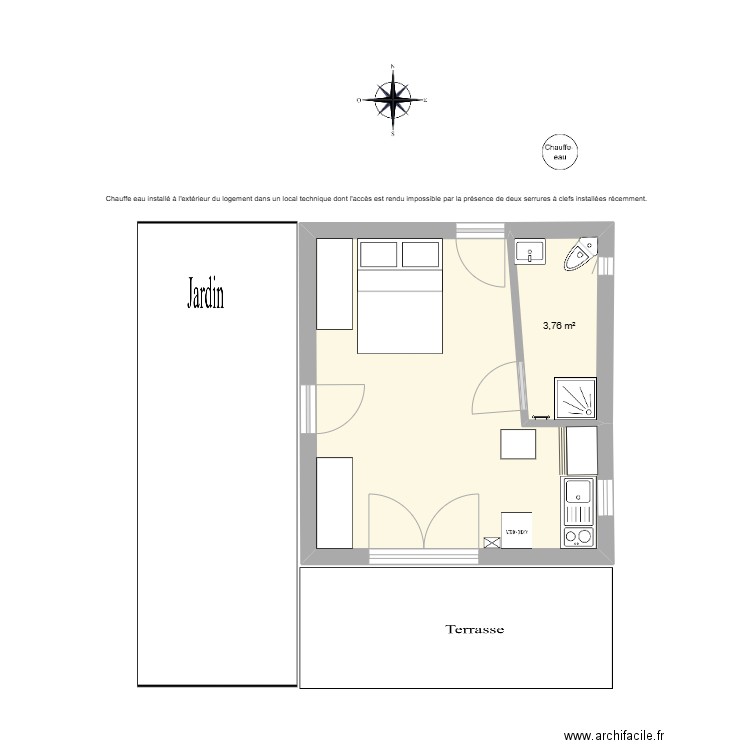 13480-1. Plan de 2 pièces et 23 m2