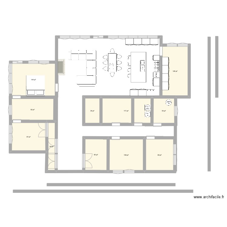 Chalet 2025. Plan de 11 pièces et 90 m2