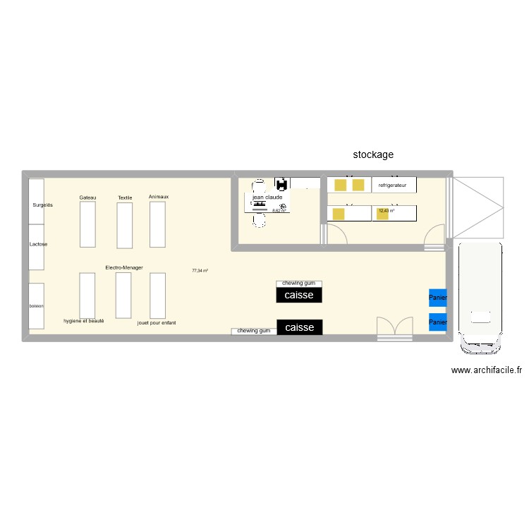 magasin. Plan de 3 pièces et 98 m2