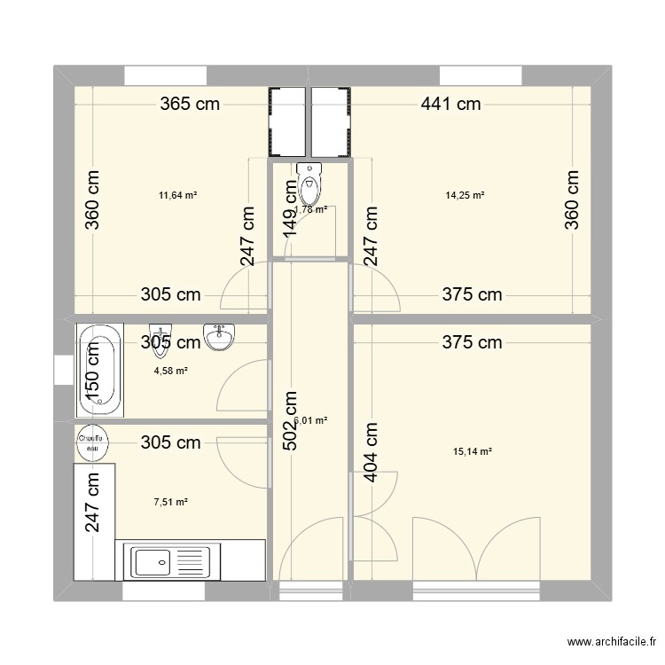 plan. Plan de 7 pièces et 61 m2