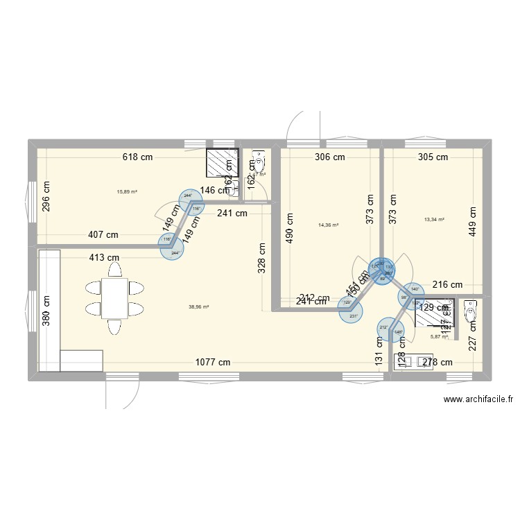 Plan de base Proposition 2 meublée. Plan de 6 pièces et 90 m2