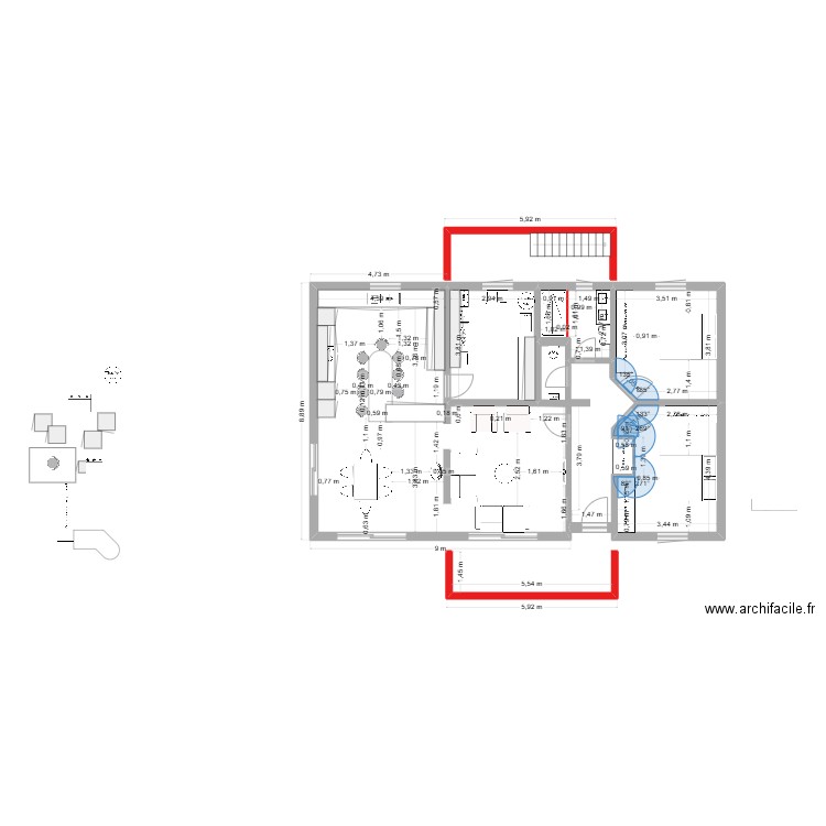 maison sans garage. Plan de 4 pièces et 43 m2