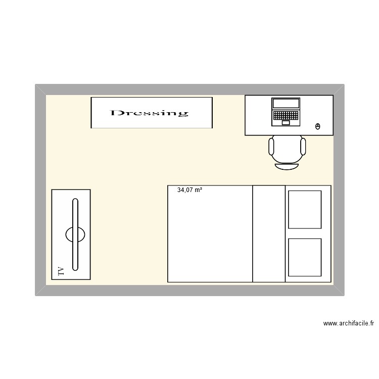 chambre PROJET. Plan de 1 pièce et 34 m2