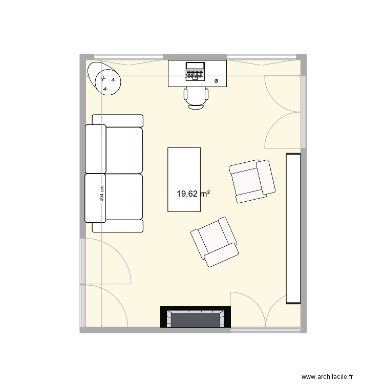 salon. Plan de 1 pièce et 20 m2