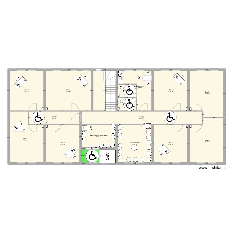 ébauche de zonage 3°étage. Plan de 18 pièces et 253 m2