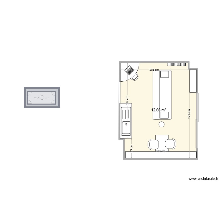 Jojo. Plan de 1 pièce et 13 m2