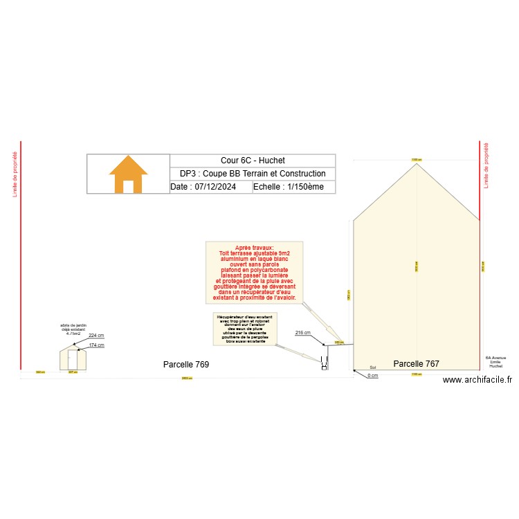 Coupe BB Toit terrasse. Plan de 0 pièce et 0 m2