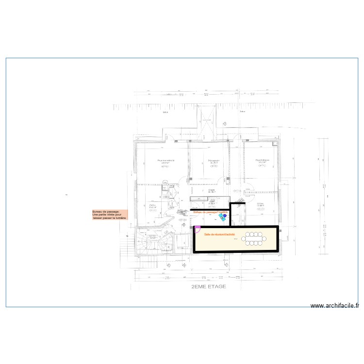 2eme étage. Plan de 1 pièce et 54 m2