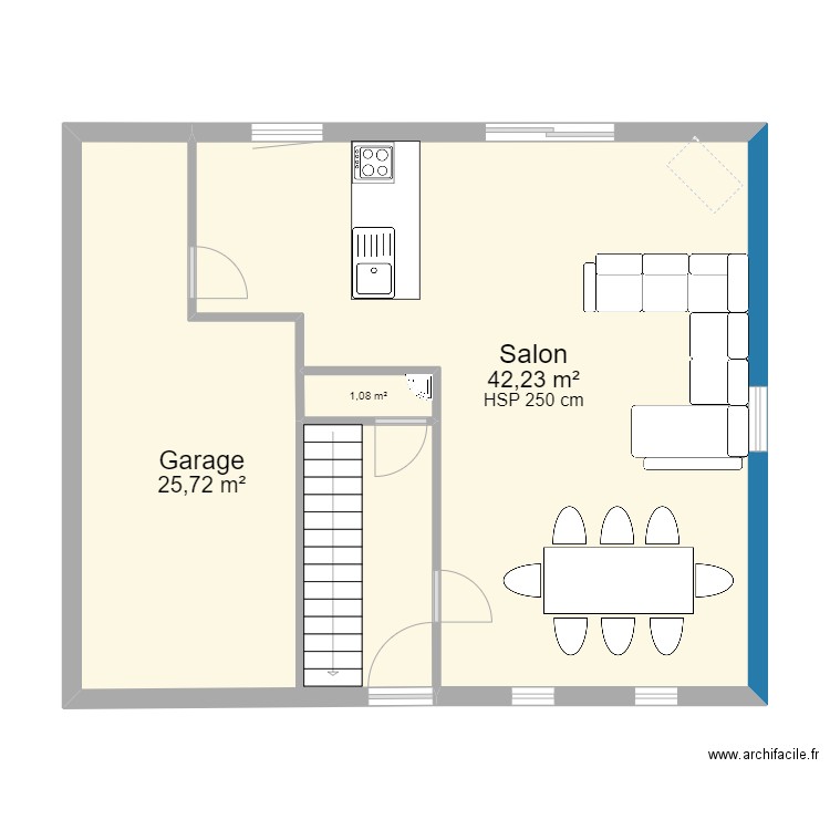 RDC OGA . Plan de 3 pièces et 69 m2