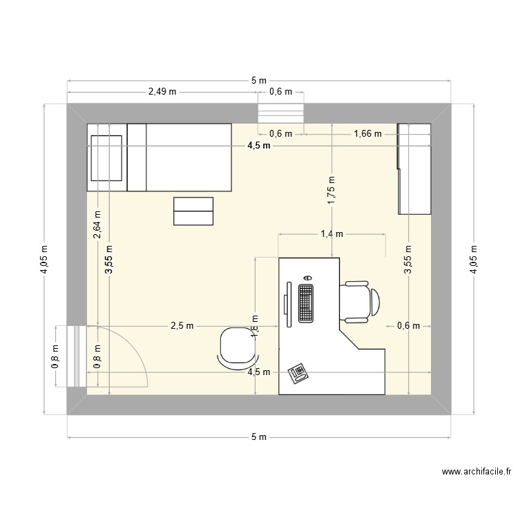 plan01. Plan de 1 pièce et 16 m2