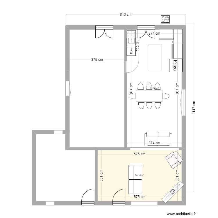 Michel avec projet. Plan de 2 pièces et 50 m2